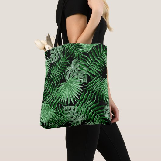 Tropische groene palmboom uit zomerkunst tote bag (Dichtbij)