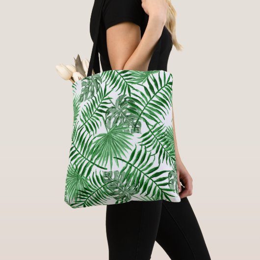 Tropische groene palmboom uit zomerkunst tote bag (Dichtbij)