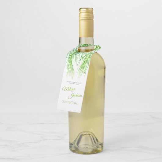 Tropische groene palmvlieg waterverf bruiloft flessenhanger (Schuin)