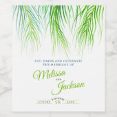 Tropische groene palmvlieg waterverf bruiloft wijn etiket (Enkel label)