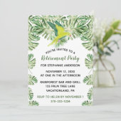 Tropische groene papegaai en verlofpartij kaart (Staand voorkant)