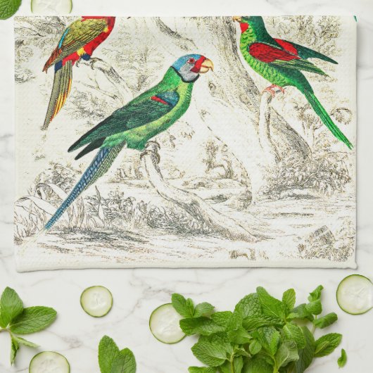  tropische groene papegaaien theedoek (Gevouwen)