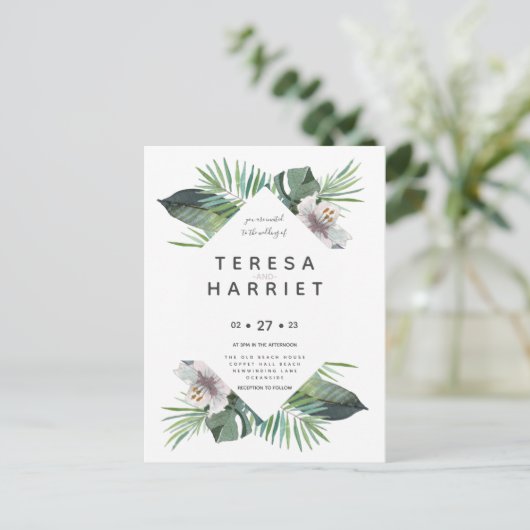 Tropische groene rustige uitnodiging (Staand voorkant)