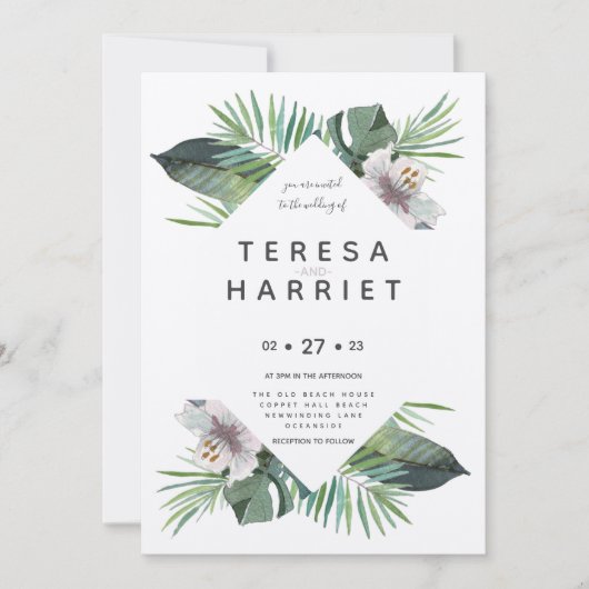 Tropische groene rustige uitnodiging (Voorkant)