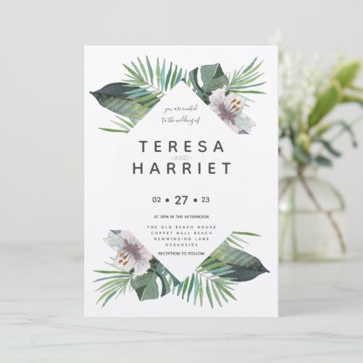 Tropische groene rustige uitnodiging (Staand voorkant)