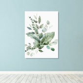 Tropische groene salie Eucalyptus bladeren boeket Canvas Afdruk (Insitu (Houten vloer))