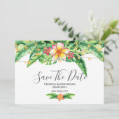 Tropische groene strandstralen frangipani save the date (Staand voorkant)