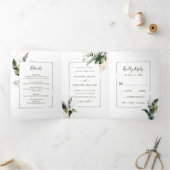 Tropische groene Waterverf laat een drievierde bru Drieluik Uitnodiging (Binnen)