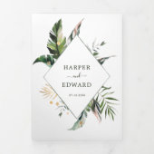 Tropische groene Waterverf laat een drievierde bru Drieluik Uitnodiging (Cover)