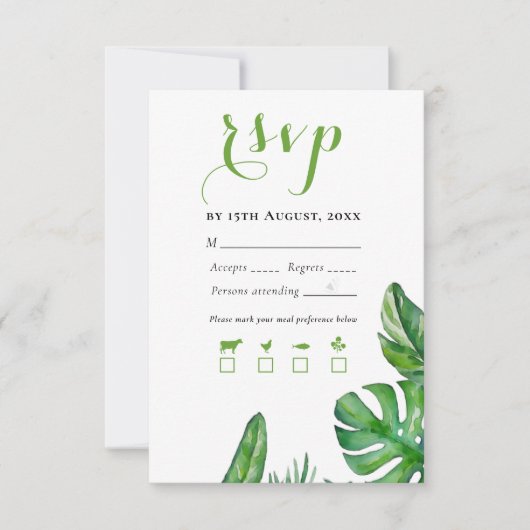 Tropische groene Waterverf Monstera Leaves RSVP Kaartje (Voorkant)