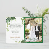 Tropische groene Waterverf Monstera Leaves Wedding Bedankkaart (Staand voorkant)