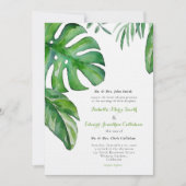 Tropische groene Waterverf Monstera Leaves Wedding Kaart (Voorkant)