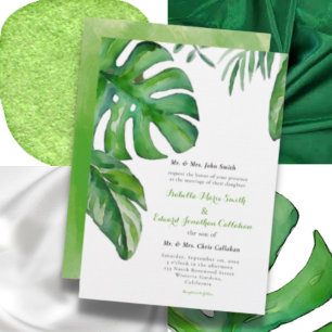 Tropische groene Waterverf Monstera Leaves Wedding Kaart