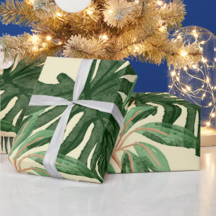 Tropische Groene Waterverf Monstera & Palm Leaves Cadeaupapier