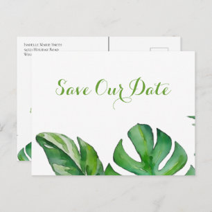 Tropische groene Waterverf Monstera slaat de datum Briefkaart