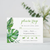 Tropische groene Waterverf palm Leaves Wedding RSV RSVP Kaartje (Staand voorkant)