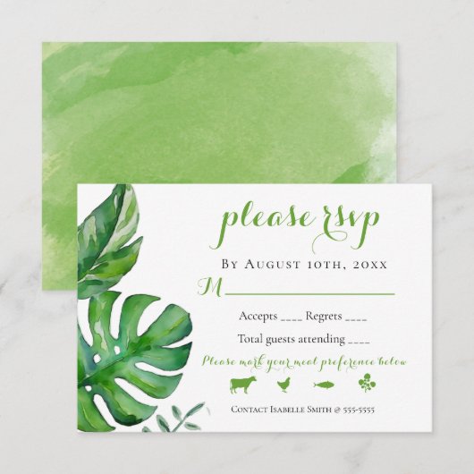 Tropische groene Waterverf palm Leaves Wedding RSV RSVP Kaartje (Voorkant / Achterkant)