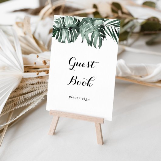 Tropische groene witte bloemen guestbook teken poster