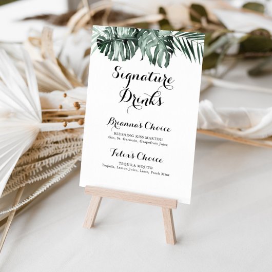 Tropische groene witte bloemige signature-drankjes poster