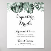 Tropische groene witte bloemige signature-drankjes poster (Voorkant)