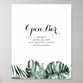 Tropische groene witte Floral Wedding Open Bar Poster (Voorkant)