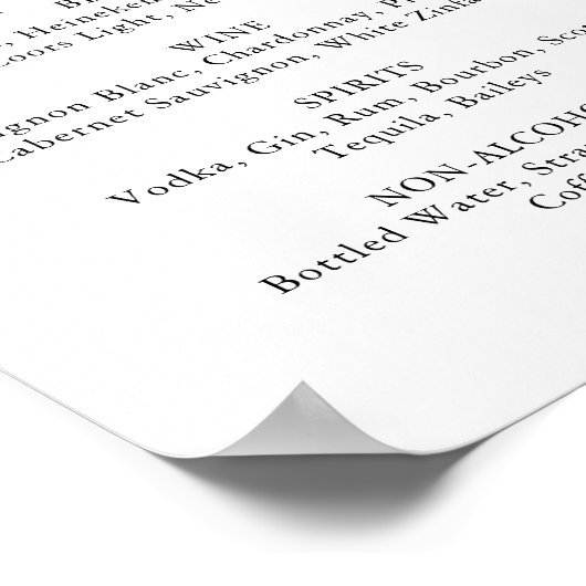 Tropische groene witte trouwdranken menu bord poster (Hoek)