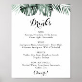 Tropische groene witte trouwdranken menu bord poster (Voorkant)