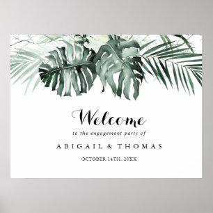 Tropische Groene Witte Verlovingsfeest Verwelkomin Poster