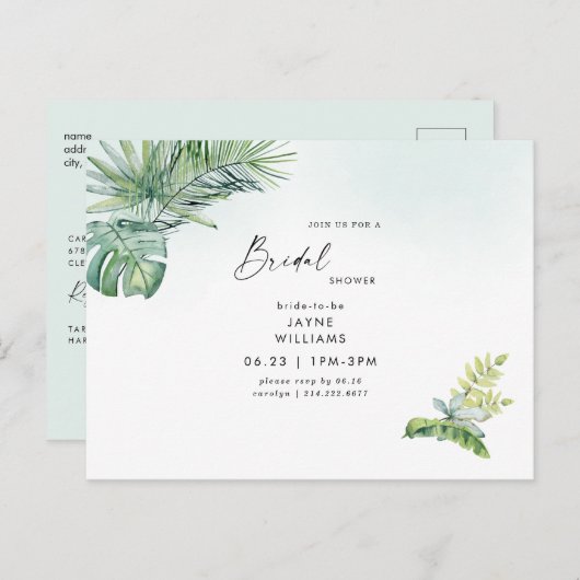 Tropische groene zee glas bruidsdouche   uitnodiging briefkaart (Voorkant / Achterkant)