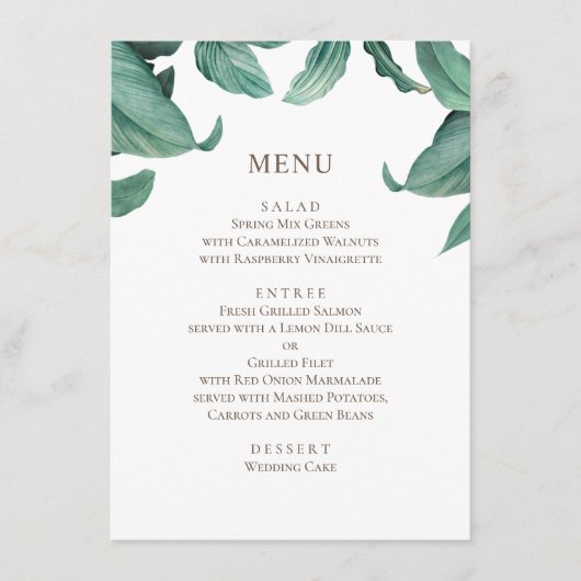Tropische groenery bruiloft. Waterverf botanisch Menu (Voorkant)