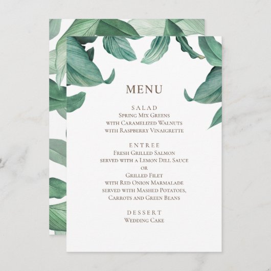 Tropische groenery bruiloft. Waterverf botanisch Menu (Voorkant / Achterkant)