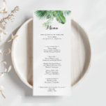 Tropische groenery-kalligrafie bestemming menu<br><div class="desc">Deze bestemmings tropische grienery kalligrafietenmenukaart is perfect voor een moderne bruiloft. Het ontwerp is voorzien van handbeschilderde waterverf groene palm en bananenbladeren die goed in mooie bouquets zijn gerangschikt. Dit menu kan worden gebruikt voor een trouwreceptie,  een repetitief diner,  een vrijgezellenfeest of een evenement.</div>