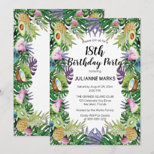 Tropische Groenery Summer 18th Birthday Party Kaart