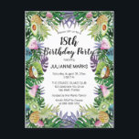 Tropische Groenery Summer 18th Birthday Party Uitnodiging Briefkaart<br><div class="desc">Bereid je voor op een reis naar de tropen met deze fruitige, tropische vormgeving voor de 18e verjaardag of personaliseer je voor elke leeftijd. Kenmerkt een verscheidenheid aan tropische vruchten, zoals coconuten, ananas, kiwi en avocado's met een roze jukroze meloen die goed worden ingelegd. Duw en prachtige grijze omheiningen samen...</div>