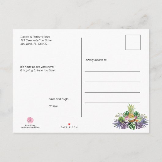 Tropische Groenery Summer 18th Birthday Party Uitnodiging Briefkaart (Achterkant)