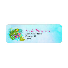 Tropische hagedis met bloemen etiket