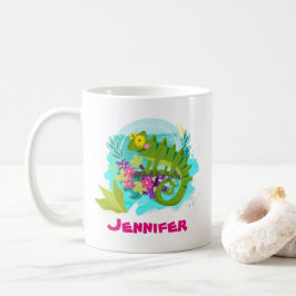 Tropische hagedis met bloemen gepersonaliseerd koffiemok