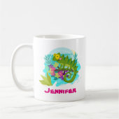 Tropische hagedis met bloemen gepersonaliseerd koffiemok (Links)