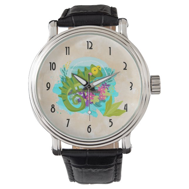 Tropische hagedis met bloemen horloge (Voorkant)