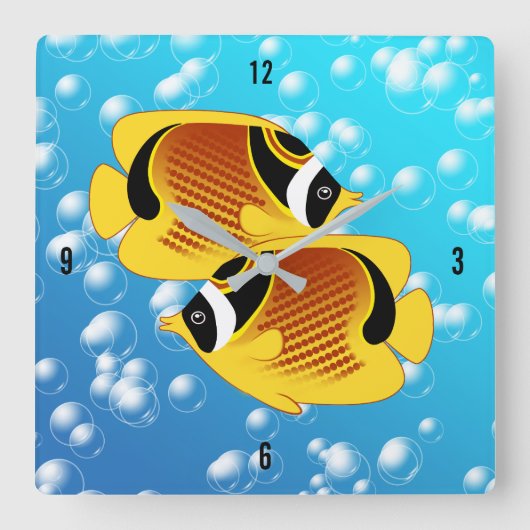 Tropische Halfmaan Butterflyfish Exotic Sealife Vierkante Klok (Voorkant)