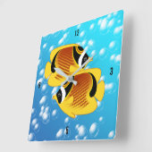 Tropische Halfmaan Butterflyfish Exotic Sealife Vierkante Klok (Hoek)