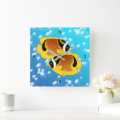 Tropische Halfmaan Butterflyfish Exotic Sealife Vierkante Klok (Huis)