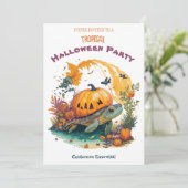 Tropische Halloween feestuitnodiging met Fun Turtl Save The Date (Staand voorkant)