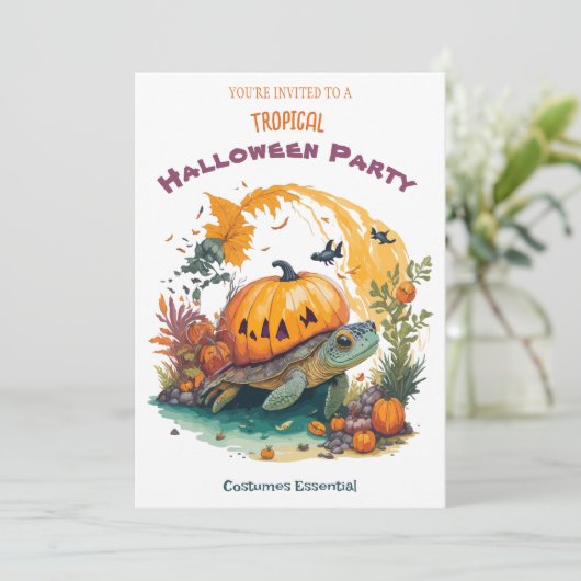 Tropische Halloween feestuitnodiging met Fun Turtl Save The Date (Staand voorkant)
