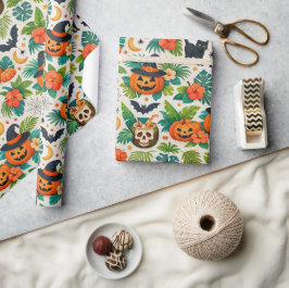 Tropische Halloween Pompoenen Cadeaupapier