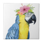 Tropische Halo - Parrot Tegeltje<br><div class="desc">"Tropische Halo II" door Grace Popp. Kenmerkt een Macaw vogel met een hibiscus bloem.</div>