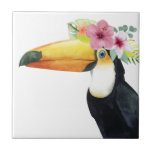 Tropische Halo - Toucan Tegeltje<br><div class="desc">Tropische Halo III" door Grace Popp. Een Toucan-vogel draagt bloemen.</div>