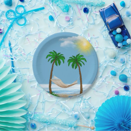 Tropische hammock- en palmbomen papieren bordje (Feest)