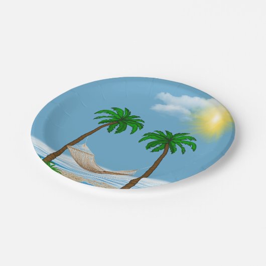 Tropische hammock- en palmbomen papieren bordje (Gekanteld)