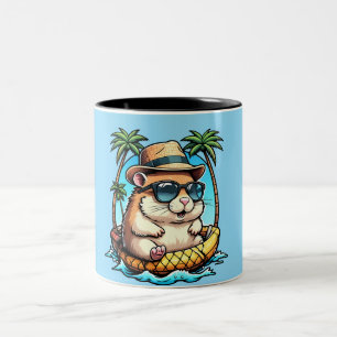 Tropische Hamster in Ananas Drijvend Ding Cute Zom Tweekleurige Koffiemok